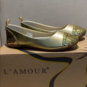 Gold Glitter Ballet Flats NEW